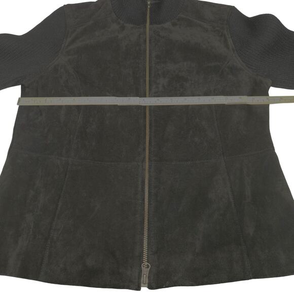 Covington Women Medium Leather Coat Elbow Patches Chocolate Brown Knit Zip Y2K - Picture 10 of 12